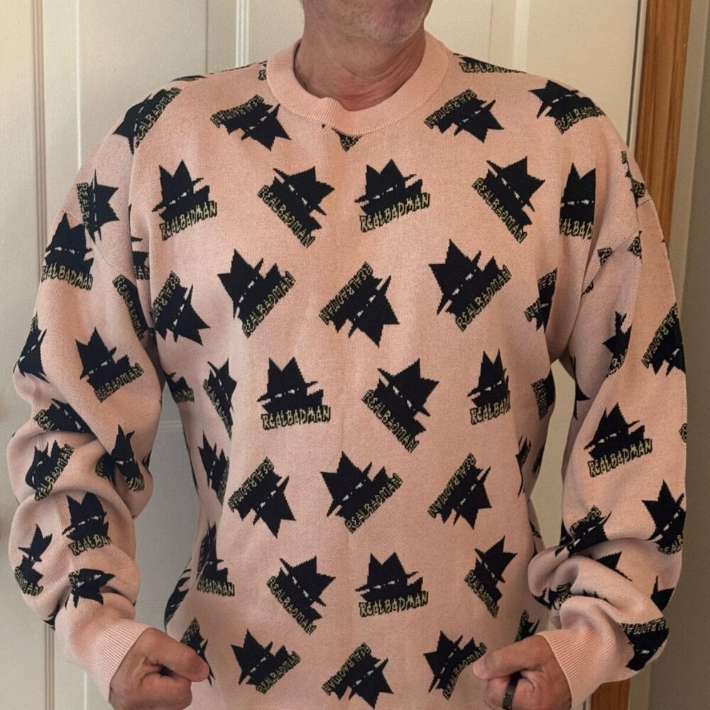 RBM REAL BAD MAN pink custom RETRO SWEATER XL brand NEW! 54 in chest GREAT GIFT